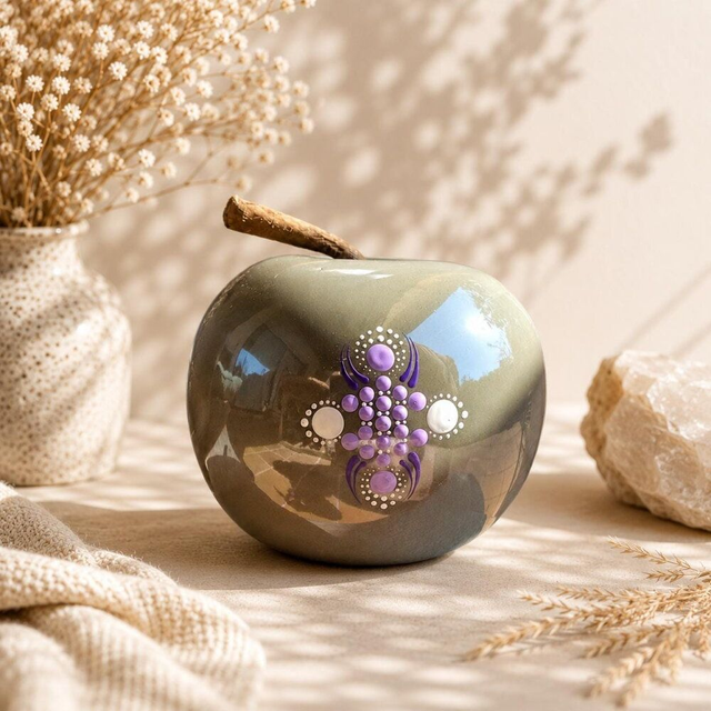Pomme décorative mandala violet & lavande – Peinte à la main