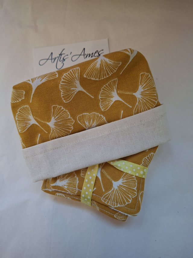 Panière 8 lingettes Ginko ocre et blanc