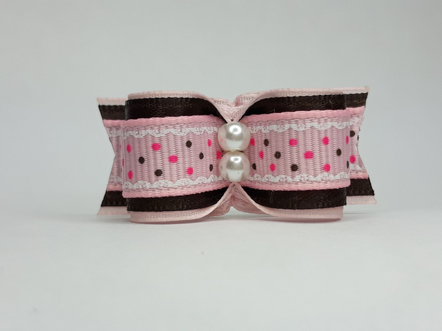 Noeud pour chien simple coque-fantaisie-rose -marron