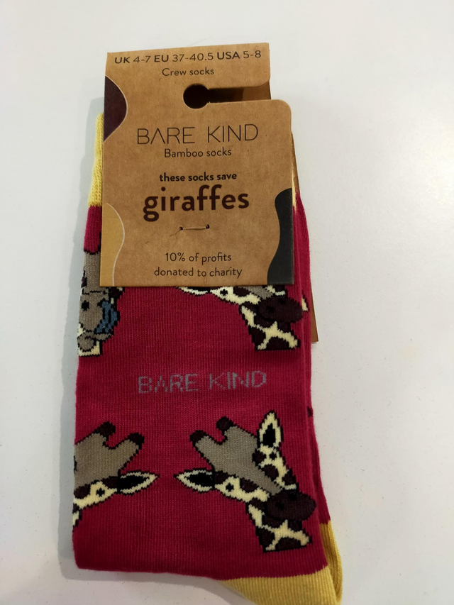 Giraffe Bamboo Socks. Bare Kind. Size 4-7