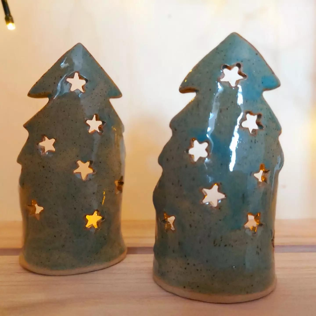 Teal green Christmas tree luminary