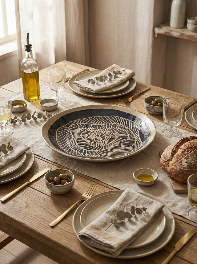 Large Black Sgraffito Platter