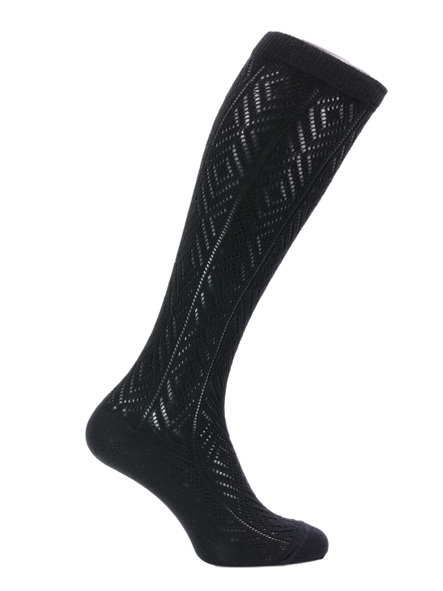 Damen Kniestrumpf Baumwolle (schwarz & grün)