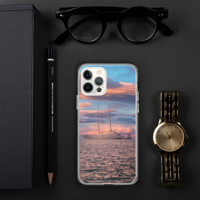 Cover per iPhone in silicone landscape boat sunset 