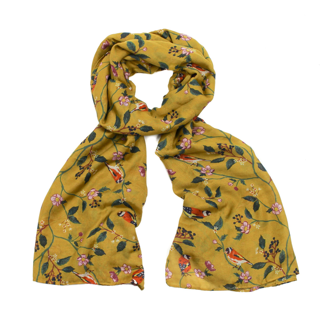 Hazel and Pip Cornwall Mustard Jay Bird Scarf