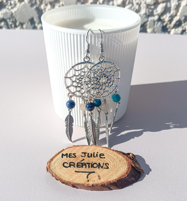 Boucles d'oreilles lapis lazuli pierre de lune apatite bleue 