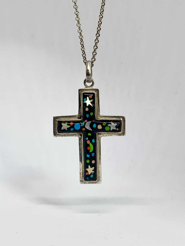 Galaxy White Cross argent massif 925 et pierres naturelles 