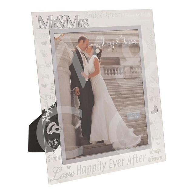 Wedding Day Mr & Mrs Glass Mirror Photo Frame - Wedding Gift Picture Frame