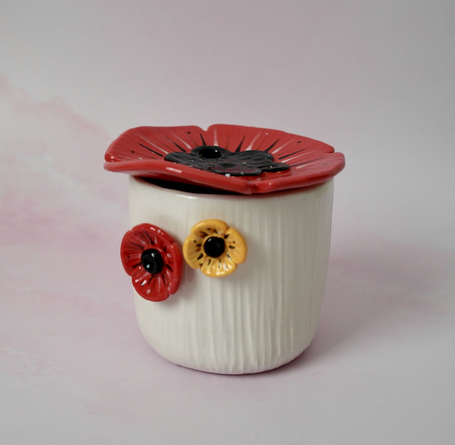 Support pique-fleurs coquelicot en céramique