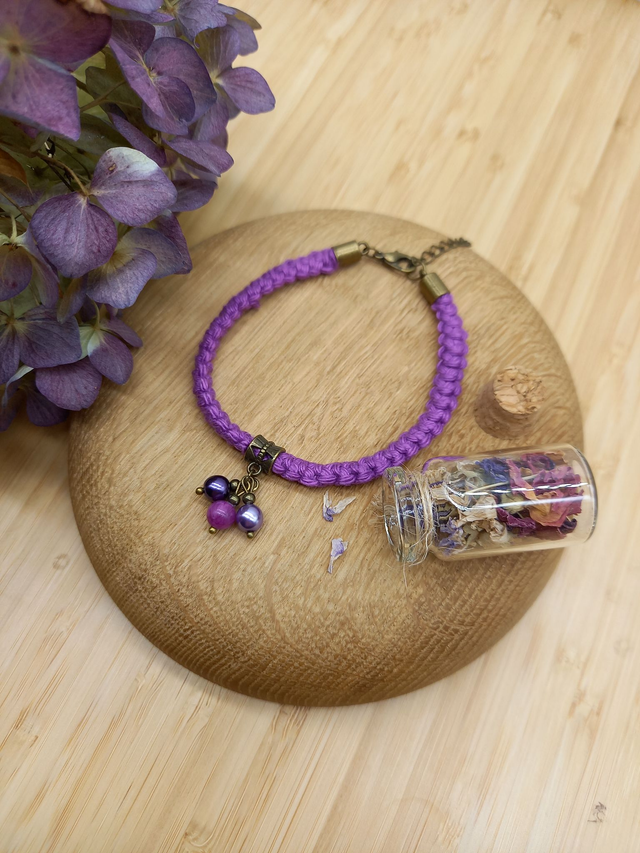 Parure violette et bronze - Bracelet crocheté violet