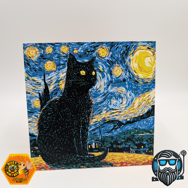 Tableau décoratif 3D Hueforge – Chat nuit étoilée – Impression 3D PLA 200×200 mm