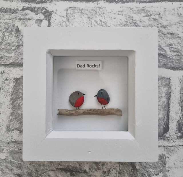 Irish, Hand Crafted, Pebble Art Frame with caption &#039;Dad Rocks&#039;