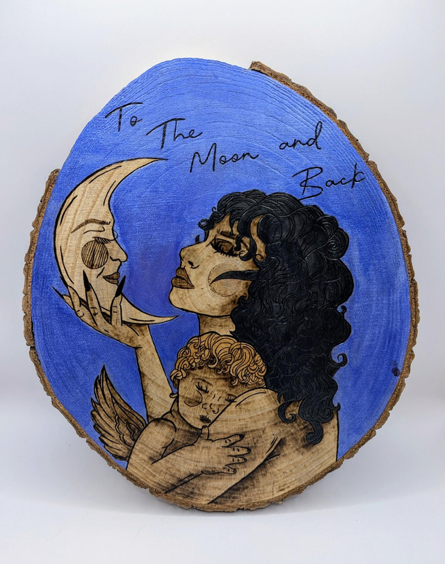 'To the moon and back' mum and child wood slice