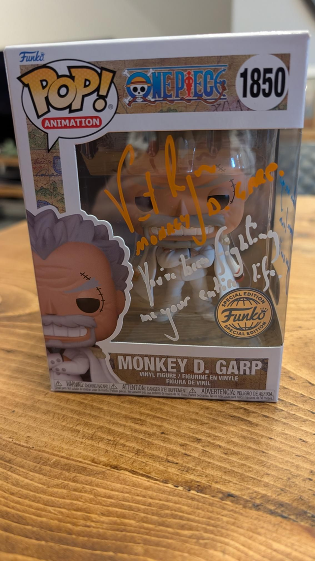 Funko Pop One Piece Monkey D Garp 1850 Signed by Vincent Regan with SWAU Authentication