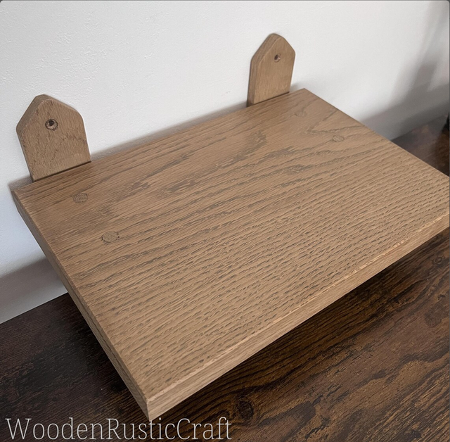 Waxed Oak Shelf with Wooden Brackets