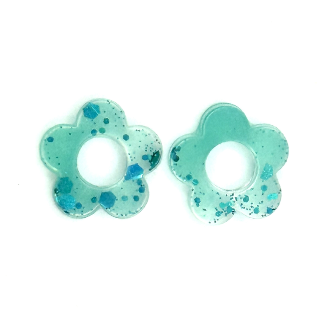 Pampilles petites fleurs bleu/vert réversibles 