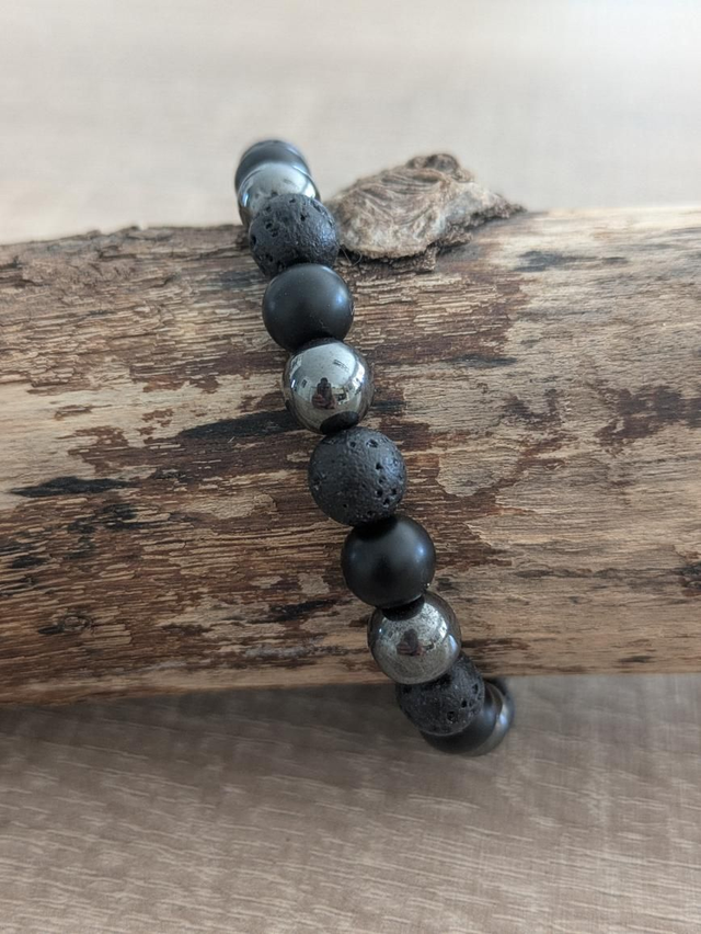 Onyx/pierre de lave/hématite 