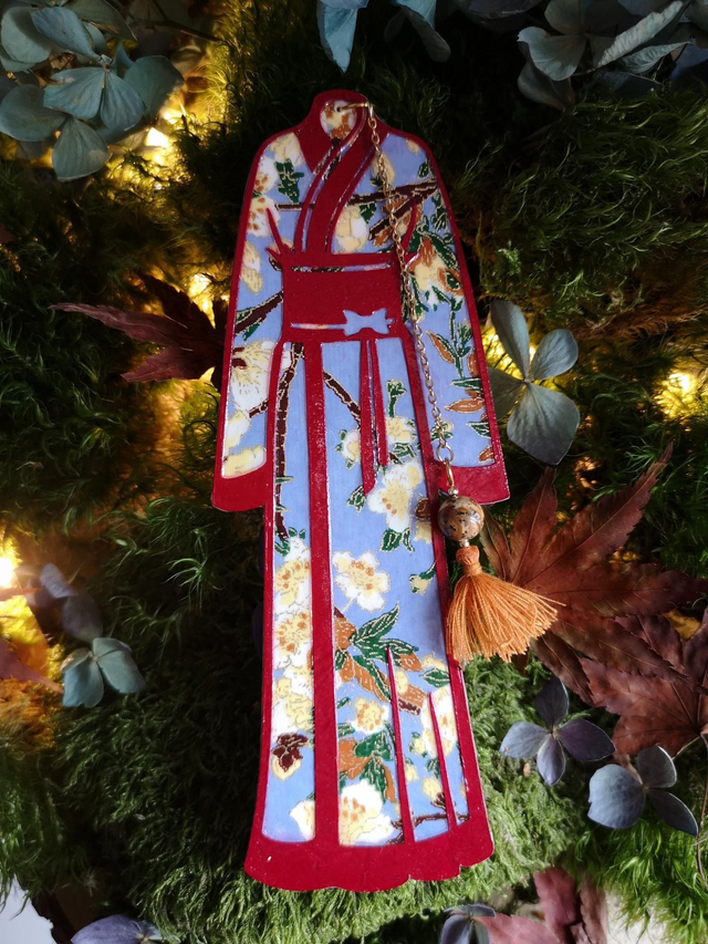 Marque-pages - kimono - papier - washi - perle - pompon - La&amp;Titia