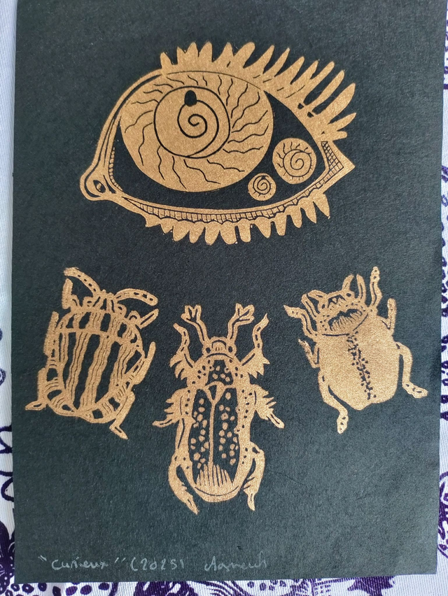 Impression Linogravure "cabinet de curiosité" impressions aléatoires format A5