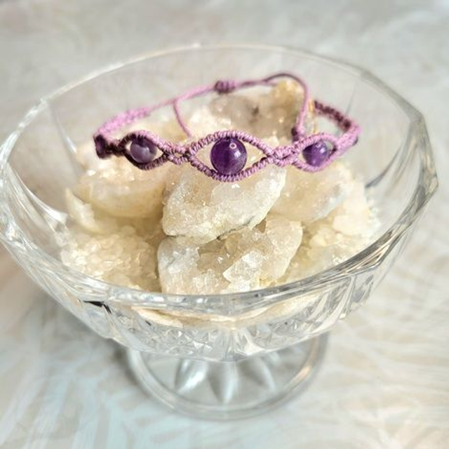 Kit Bracelet chaînette améthyste (micro-macramé fil violet, pierre naturelle)