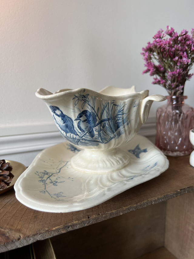 SAUCIERE AUX OISEAUX 2 - Saucière sur dormant aux Oiseaux de la manufacture de Gien - Terre de Fer