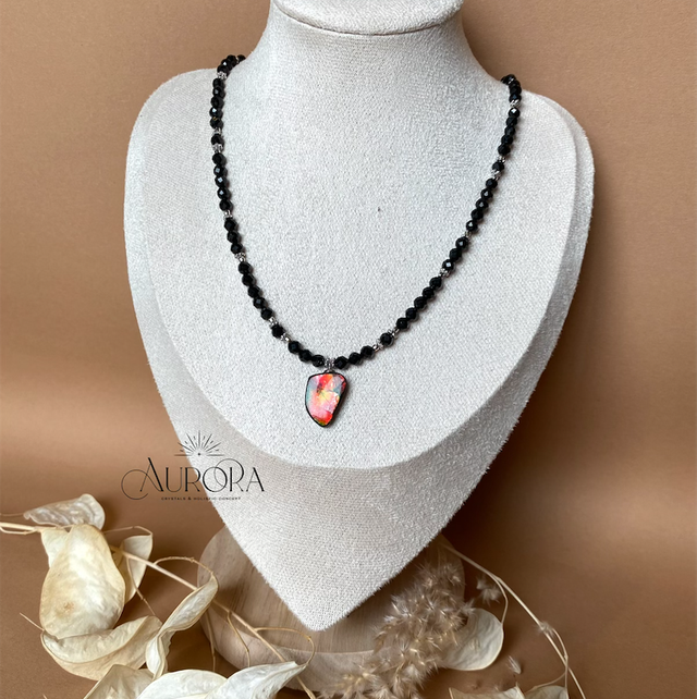 Spinell Ammolith Freeform Collier Kette, 4mm