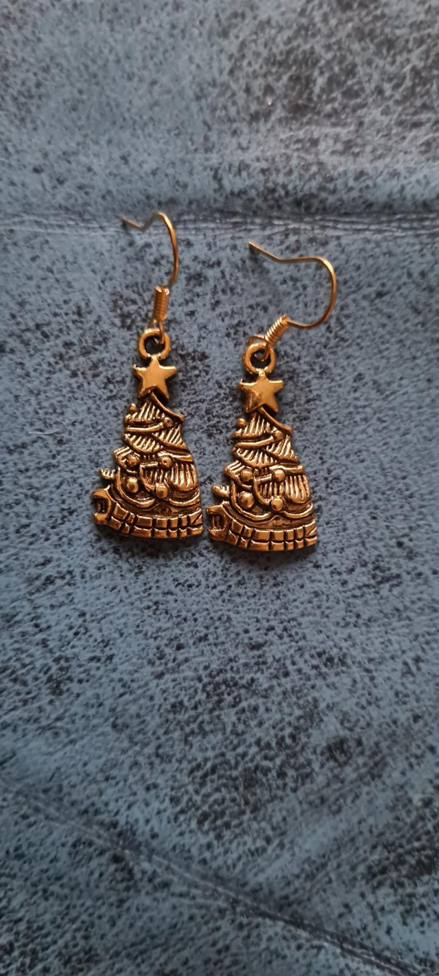 New Gold Christmas Tree Earrings Hooks