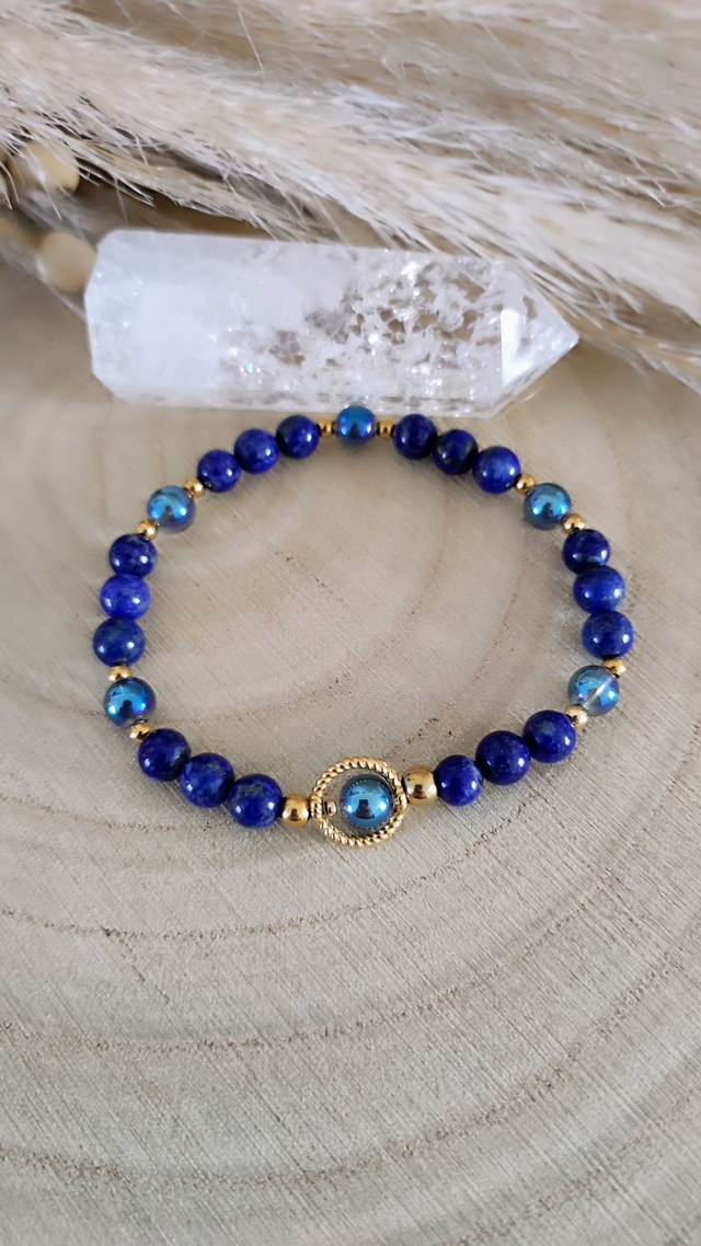 Bracelet "Pierre de Vérité" Lapis lazuli et Aqua aura