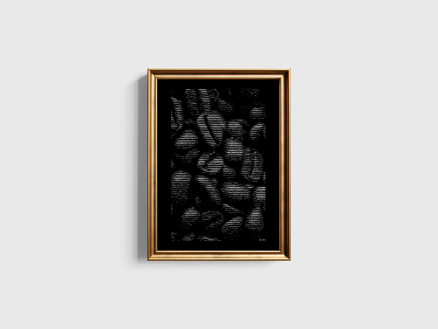 A3 Schreibmaschinenbild Kaffee Bohnen in Weiß auf Schwarz