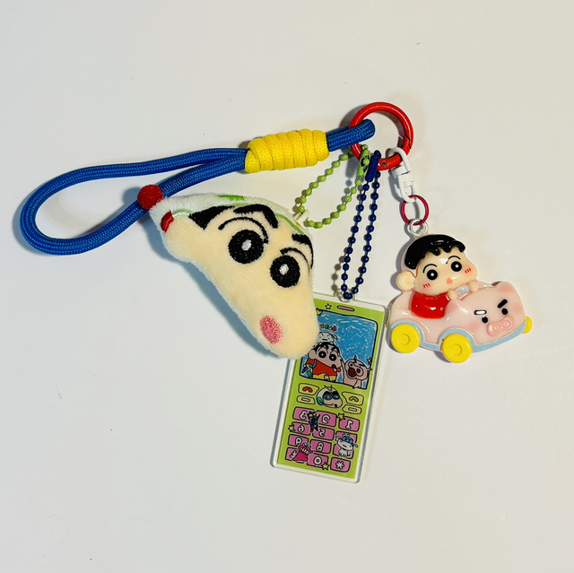 Shin Chan mini plush keychain blue rope wristlet