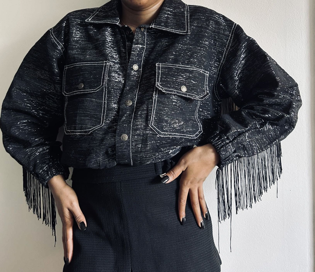 Veste à frange (noir argenté)