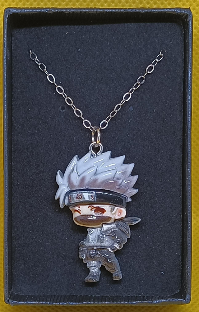 Grey Resin Naruto Anime Figure Pendant Necklace.