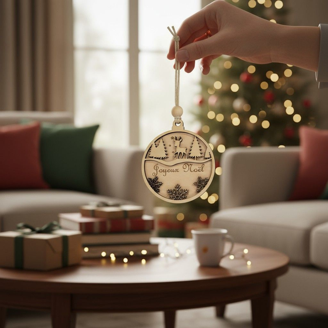 Boule de Noël en bois personnalisée - décoration de sapin gravée, déco Renne