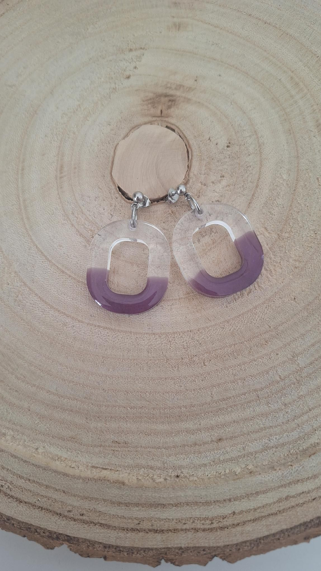 Boucles d'oreilles ovales violet/transparent 