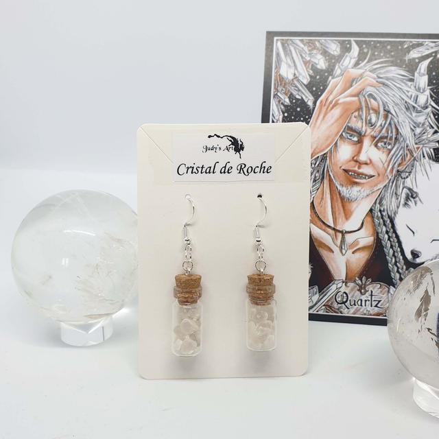 Boucles d'oreilles en petites fioles "Cristal de Roche"