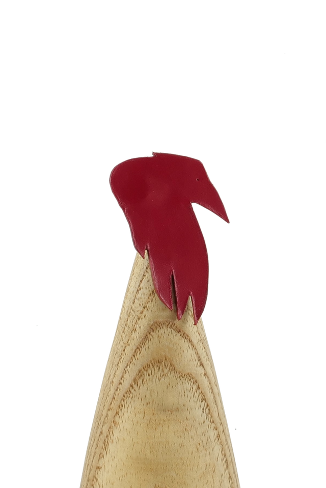 Broche motif Corbeau en cuir tannage végétal -  HANE Rouge