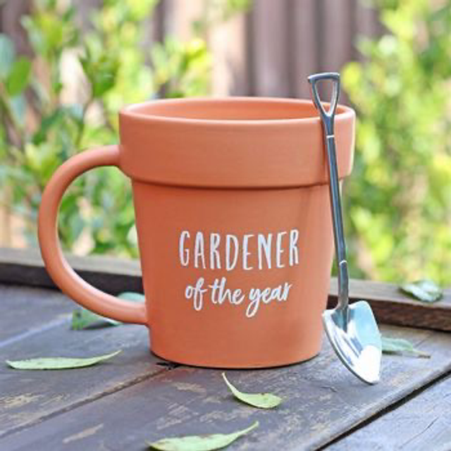Terracotta Plant Pot Mug with Shovel Teaspoon – Fun Gift for Gardeners