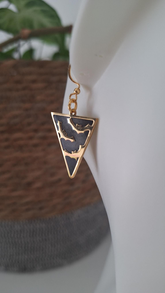 Boucles oreilles chauves-souris Halloween noires/dorées 