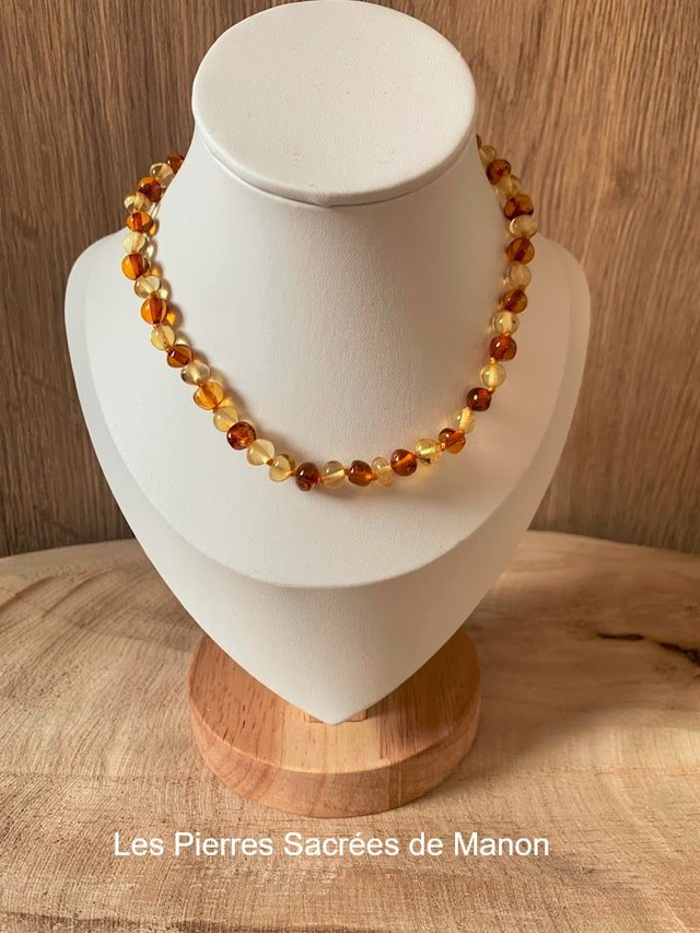 Collier Ambre (perles rondes) pour bébé/enfant