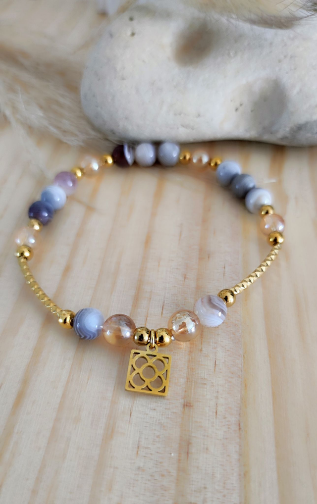 Bracelet "Émotions négatives" Agate de Botswana et Quartz Aura