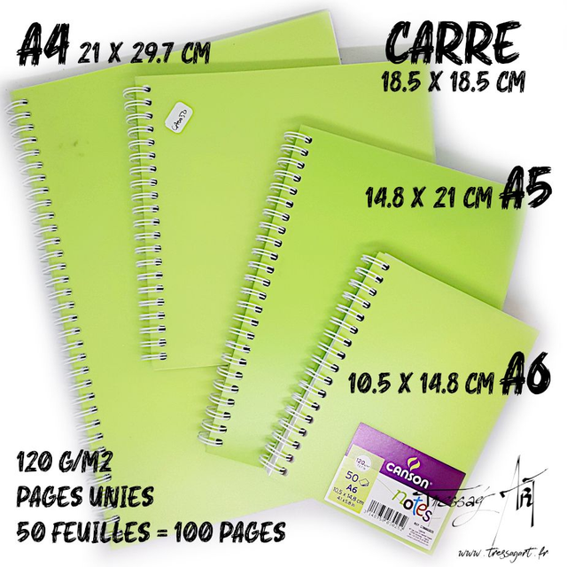 CANSON - CARNET DE NOTES SPIRALES - VERT - PAGES BLANCHES UNIES - CA051