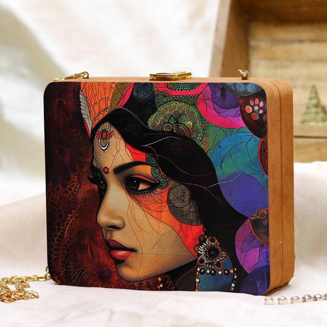 Woman Portrait Printed Clutch Bag