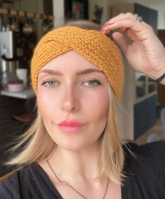 Bandeau croisé laine Jaune Moutarde