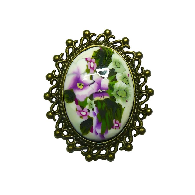 Broche rétro ovale pensées mauves