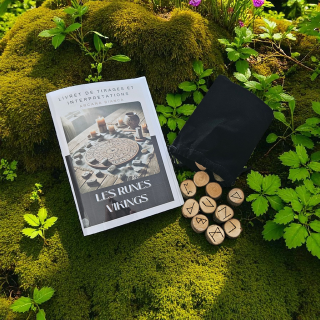 Jeu de RUNES DIVINATOIRES Vikings en Bois d’Olivier avec Pochette et Livret 