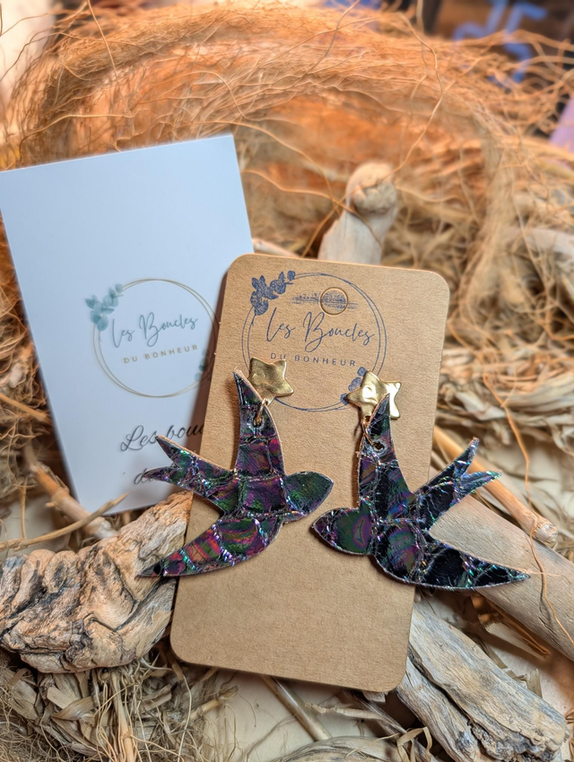 Boucles d'oreilles Hirondelle holographique h003