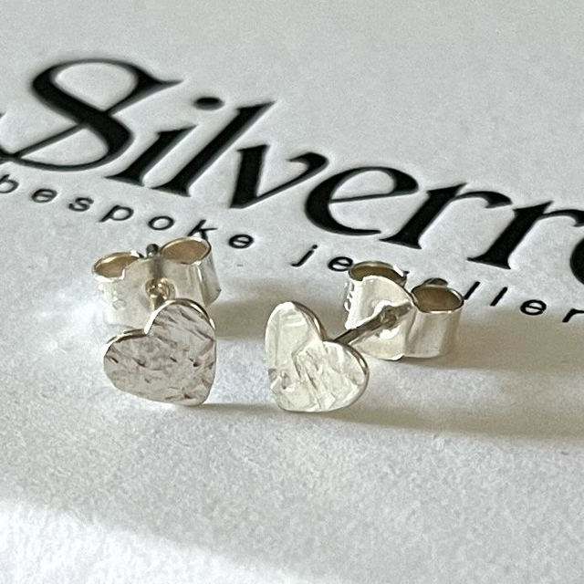 Tiny Silver Hammered Heart Earrings