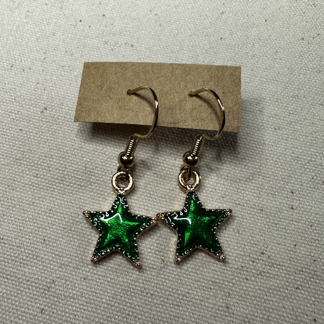 Green star fish hook earrings 