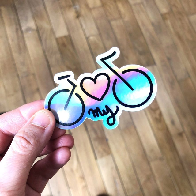  Holographic Love My Bike Sticker - Perfect Cyclist Gift - Cool Bicycle Accessory