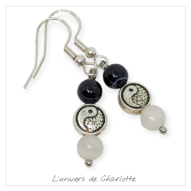 Boucles d&#039;oreilles &quot;Nacre/Onyx&quot; BO-081